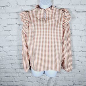NWT Shein Frenchy Women's Blouse Size L 8/10 Rust Orange Checker Bohemian Ruffle